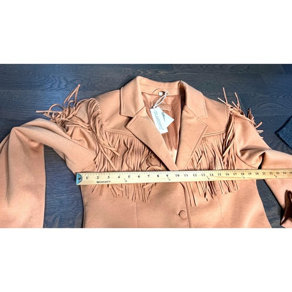 NEW BLANKNYC Faux Tan Suede Fringe Western Blazer Jacket Womens Size L - Picture 6 of 8